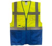 Hi Vis Multi Pockets Executive Vest With ID Zip & Pockets, Two Tone Workwear Top