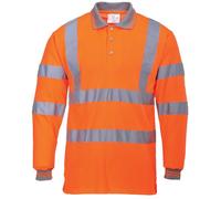 Hi Vis Orange Polo Shirt LONG SLEEVE SMALL PORTWEST S277 GO/RT RAIL WORK SAFETY