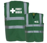 Hi Vis Para Medic Green First Aider Hi Vis Safety Vest High Viz Waistcoat Printed First Aid Cross Supplied by Simply Hi Vis Clothing UK.