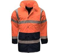 Hi Vis Parka Jacket High Visibility Safety Security Work Wear Waterproof Storm Padded Hi Viz Reflective Protective Hooded Long Coats (UK, Alpha, L, Regular, Regular, Orange/Navy)
