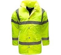 Hi Vis Parka Jacket High Visibility Safety Security Work Wear Waterproof Storm Padded Hi Viz Reflective Protective Hooded Long Coats (UK, Alpha, XXL, Regular, Regular, Yellow)