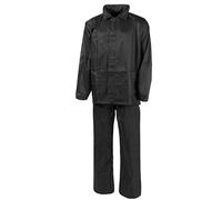 Hi Vis & Plain Unisex Waterproof Rainsuit Set with Hood- 2 Piece Rain Jacket & Trousers -Workwear Wet Weather Top Bottom Suit Reflective Safety Gear for Men & Women- Plain Rain Suit Black XL