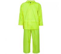 Hi Vis & Plain Unisex Waterproof Rainsuit Set with Hood- 2 Piece Rain Jacket & Trousers -Workwear Wet Weather Top Bottom Suit Reflective Safety Gear for Men & Women- Plain Rain Suit Yellow M