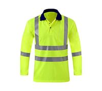 Hi Vis Polo Shirts for Men Long Sleeve Striped Color Block Patchwork Work Utility Safety Golf Polo Shirts Outdoor Sport Casual Hi Viz Tennis T-Shirts Reflective Workwear Overalls Yellow
