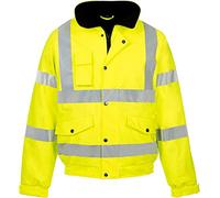 Hi Vis Reflective Workwear Safety Bomber Jacket High Viz Visibility Security Concealed Hood Fluorescent Flashing Hooded Padded Waterproof Work Wear Coat UK Sizes S-4XL (YELLOW, M)