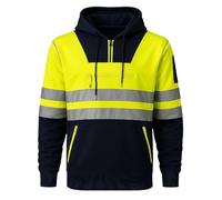 Hi Vis Safety Sweatshirt Quarter Zip Crew Neck Fleece Jumper - High Visibility Workwear Pullover, Reflective Safety Top for Construction & Outdoor Work - Orange/Navy or Yellow/Navy (S-3XL)