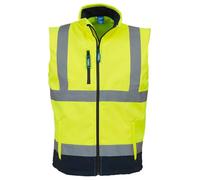 Hi Vis Soft Shell Waterproof Bomber Jacket for Men | High Visibility Safety Workwear Coat | Windproof Lightweight Padded Flight Jacket with Reflective | Taped Seams Security Outerwear, Yellow Navy, M