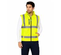 Hi Vis Softshell Bomber Jacket Men - EN ISO 20471 Waterproof Windproof High Visibility Safety Work Coat, Reflective Tape, Taped Seams, Fleece Lined Padded Flight Jacket, Security Workwear, Yellow, S