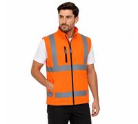 Hi Vis Softshell Bomber Jacket Men Waterproof Windproof High Visibility Safety Work Coat, Reflective Tape, Taped Seams, Fleece Lined Padded Flight Jacket, Security Workwear, Orange, XL