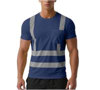 Hi Vis T Shirt Mens Womens Short Sleeve Mesh Workwear with Pocket High Visibility Security Tshirts Unisex Retroreflective Safety T-Shirts Reflective Tape Work Tops for Road