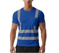 Hi Vis T Shirt Mens Womens Short Sleeve Mesh Workwear with Pocket High Visibility Security Tshirts Unisex Retroreflective Safety T-Shirts Reflective Tape Work Tops for Road