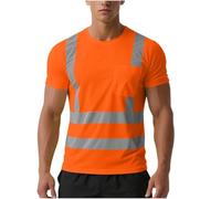 Hi Vis T Shirt Mens Womens Short Sleeve Mesh Workwear with Pocket High Visibility Security Tshirts Unisex Retroreflective Safety T-Shirts Reflective Tape Work Tops for Road