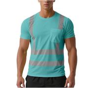 Hi Vis T Shirt Mens Womens Short Sleeve Mesh Workwear with Pocket High Visibility Security Tshirts Unisex Retroreflective Safety T-Shirts Reflective Tape Work Tops for Road