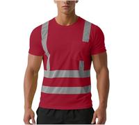 Hi Vis T Shirt Mens Womens Short Sleeve Mesh Workwear with Pocket High Visibility Security Tshirts Unisex Retroreflective Safety T-Shirts Reflective Tape Work Tops for Road