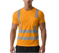 Hi Vis T Shirt Mens Womens Short Sleeve Mesh Workwear with Pocket High Visibility Security Tshirts Unisex Retroreflective Safety T-Shirts Reflective Tape Work Tops for Road