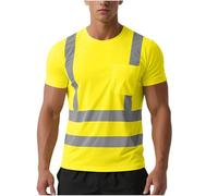 Hi Vis T Shirt Mens Womens Short Sleeve Mesh Workwear with Pocket High Visibility Security Tshirts Unisex Retroreflective Safety T-Shirts Reflective Tape Work Tops for Road