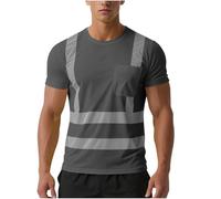 Hi Vis T Shirt Mens Womens Short Sleeve Mesh Workwear with Pocket High Visibility Security Tshirts Unisex Retroreflective Safety T-Shirts Reflective Tape Work Tops for Road