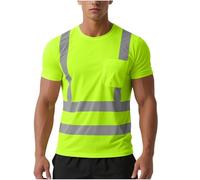 Hi Vis T Shirt Mens Womens Short Sleeve Mesh Workwear with Pocket High Visibility Security Tshirts Unisex Retroreflective Safety T-Shirts Reflective Tape Work Tops for Road