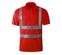 Hi Vis T Shirt Summer Casual Short Sleeve High Visibility Reflective Safety Work Shirt Breathable Lightweight Button Down Lapel Comfy Polo Shirts Work Wear Tops Tees Tshirt Red