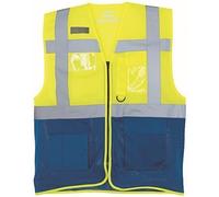 Hi-Vis Top Cool Open-Mesh Executive Waistcoat Sizes Up To 56" (HVW820) (Large 44, Yellow/Navy)