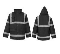 Hi Vis Traffic Jacket Waterproof High Visibility Padded Parka Coat Safety Security Workwear Winter Reflective Protective PPE Jacket Men Women Black S