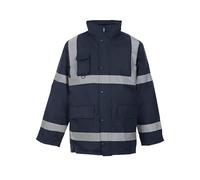 Hi Vis Traffic Jacket Waterproof High Visibility Padded Parka Coat Safety Security Workwear Winter Reflective Protective PPE Jacket Men Women Navy XL