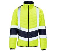 Hi Vis Two Tone Puffer Jacket Hooded Work Reflective Utility High Visibility Viz Padded Outerwear Workwear Lightweight Water-Resistant Quilt Lining