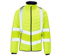 Hi Vis Two Tone Puffer Jacket Hooded Work Reflective Utility High Visibility Viz Padded Outerwear Workwear Lightweight Water-Resistant Quilt Lining