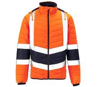 Hi Vis Two Tone Puffer Jacket Hooded Work Reflective Utility High Visibility Viz Padded Outerwear Workwear Lightweight Water-Resistant Quilt Lining