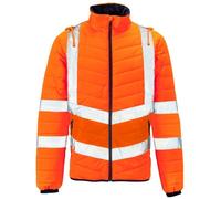 Hi Vis Two Tone Puffer Jacket Hooded Work Reflective Utility High Visibility Viz Padded Outerwear Workwear Lightweight Water-Resistant Quilt Lining