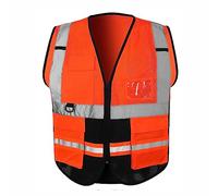 Hi Vis Vest Reflective Work Wear High Visibility Vest Zip Up Multi Pockets Executive Waistcoat S-3XL