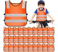 Hi Vis Vests for Kids, Children High Visibility Vest Bulk, Reflective Safety High Vis Vests, Orange Traffic Safety Jacket for Student Children Kid Running Cycling Skiing