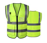 Hi Vis Vests for Women Men High Visibility Reflective Safety Security Vest with Pockets Zipper Front Meets ANSI/ISEA Standards(5X-Large,Green(cloth))