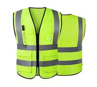 Hi Vis Vests for Women Men High Visibility Reflective Safety Security Vest with Pockets Zipper Front Meets ANSI/ISEA Standards（6X-Large,Green(mesh))