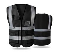 Hi Vis Vests for Women Men High Visibility Reflective Safety Security Vest with Pockets Zipper Front Meets ANSI/ISEA Standards（X-Large,Black(cloth))