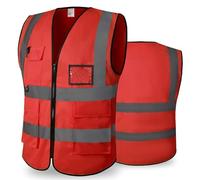 Hi Vis Vests for Women Men High Visibility Reflective Safety Vests Breathable With Pocket Zipper for Build Oudoor Work Meet ANSI/ISEA Standard (UK, Alpha, M, Regular, Regular, Cloth-Red)