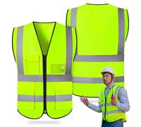 Hi Vis Vests, High Vis Vests, Standard Size Reflective High Visibility Vests, Unisex Hi Vis Jacket with Pockets Zipper for Traffic Work, Running, Surveyor and Security Guard (Yellow,1PCS)