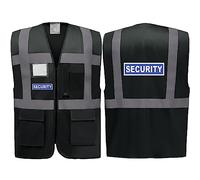 Hi Vis Vests - Security Comfortable High Visibility Vest Made of Durable Polyester - Black Zipped High Vis Vests with Reflective Vinyl Banding, Pockets, & ID Badge - Brook Hi Vis, 5X Large 60-62”