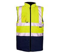 Hi Vis Viz Bodywarmer Fleece Lined Reversible High Visibility Reflective Waterproof Workwear Security Safety Wear Warm Gilet Waistcoat Body Warmer Padded Vest (3XL, 2 Tone - Yellow/Navy)