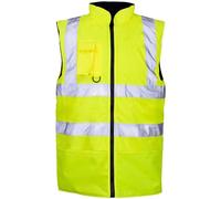 Hi Vis Viz Bodywarmer Fleece Lined Reversible Safety Gilet Waistcoat Waterproof High Visibility Reflective Workwear Vest for Men Security Outdoor Work Jacket