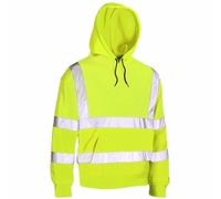 MyShoeStore Hi Vis Safety Sweatshirt with EN471 Class 3:2 Reflective Bands, Hooded Fleece Pullover with Front Pockets, Yellow, M