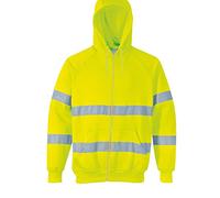 Hi Vis Viz Hooded Sweatshirt High Visibility Reflective Tape Band Work Fleece Safety Sweat Shirts Warm Security Jacket Workwear Zip Hoodie Work Wear Hoody Jumper Top Plus Big Size (Large)