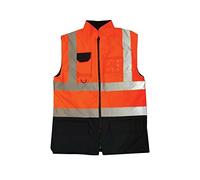 Hi Vis Viz Padded Reversible Fleece Lined Bodywarmer, Hi-Vis Safety High Visibility Gilet Waistcoat Waterproof Two Tone Reflective Tape Workwear Vest UK Plus Size S-5XL, Orange Navy-4XL