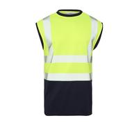 Hi Vis Viz Sleeve Less T-Shirt Stretchable Reflected Tape High Visibility Workwear Safety Security Top (UK, Alpha, M, Regular, Regular, Yellow - Navy/Round Neck)
