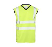 Hi Vis Viz Sleeve Less T-Shirt Stretchable Reflected Tape High Visibility Workwear Safety Security Top (UK, Alpha, L, Regular, Regular, Yellow/V Neck)