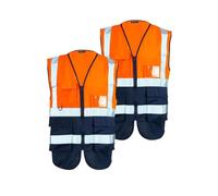 Hi Vis Viz Vest High Visibility Waistcoat with Phone & ID Pockets 2 tone (ORG/NAV, 4XL)