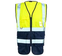 Hi Vis Viz Vest High Visibility Waistcoat with Phone & ID Pockets 2 tone[YLW/NVY, 3XL]