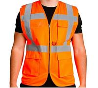HI VIS VIZ VEST ZIP SAFETY HIGH VISIBILITY EXECUTIVE WAISTCOAT MULTIPOCKET IN YELLOW AND ORANGE ZIP UP ID CARD HOLDER UK SIZES (S-3XL) (ORANGE, M)
