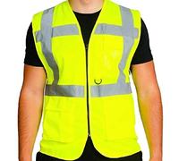 HI VIS VIZ VEST ZIP SAFETY HIGH VISIBILITY EXECUTIVE WAISTCOAT MULTIPOCKET IN YELLOW AND ORANGE ZIP UP ID CARD HOLDER UK SIZES (S-3XL) (YELLOW, M)