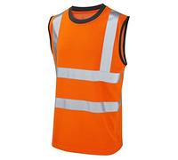Hi Vis Viz Work Utility Sleeveless Round Neck T-Shirt Warning Vest - High Visibility Safety Security Workwear Double Tape Tank Top Plus Size S-XXL